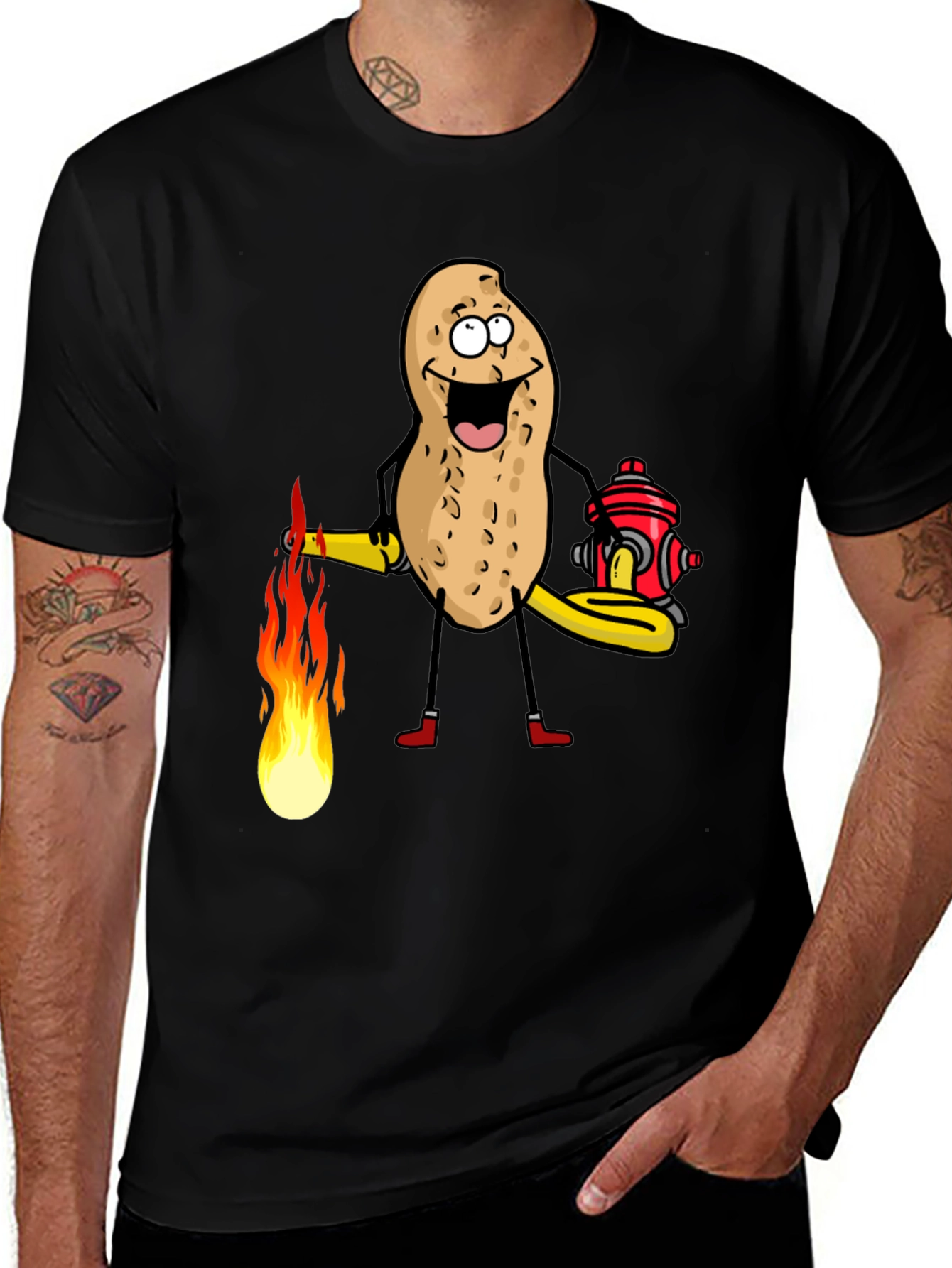 Firefighter Peanut Graphic Tee - Black