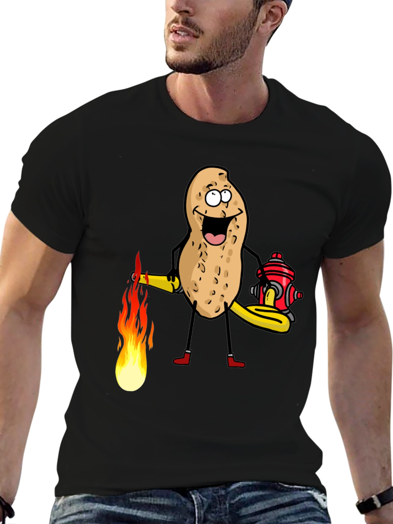 Firefighter Peanut Graphic Tee - Black