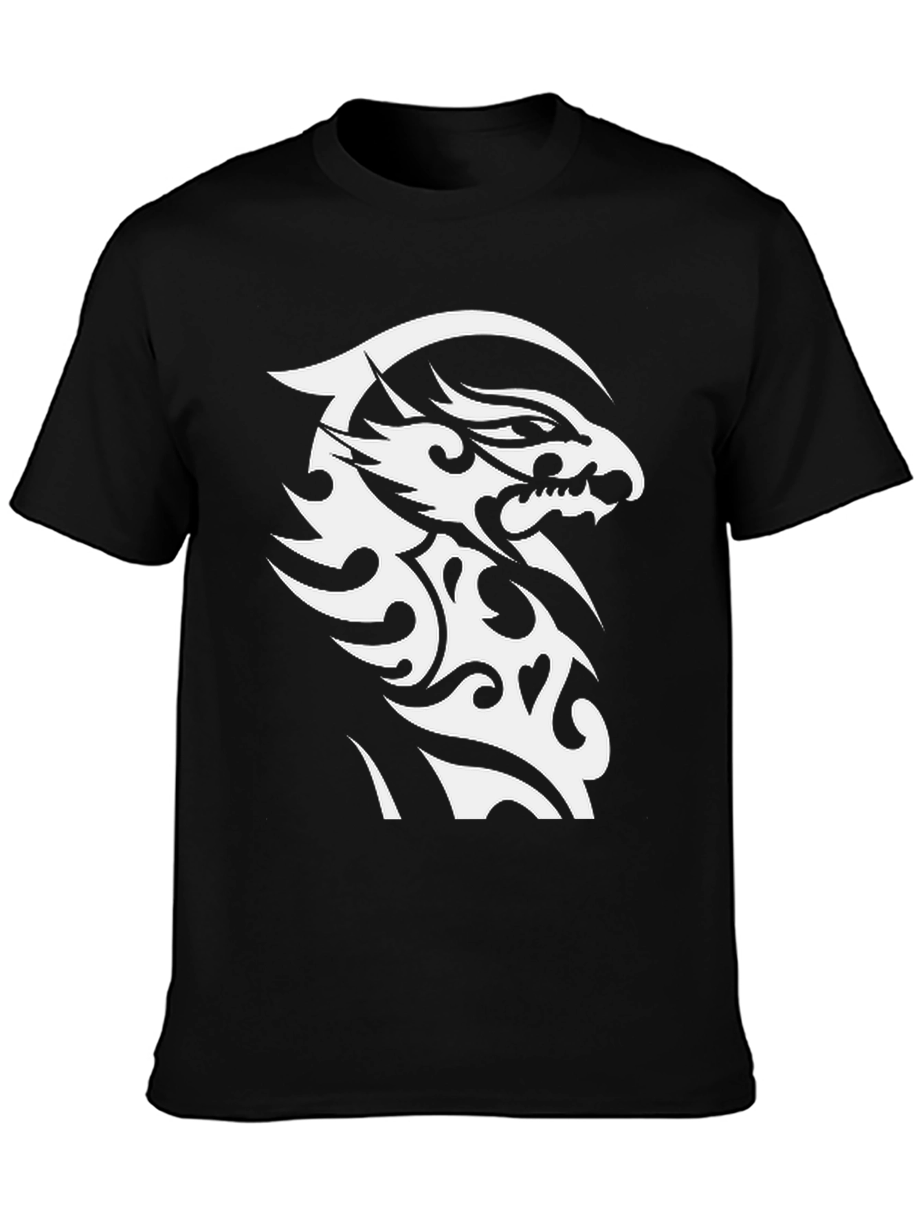 Tribal Dragon Graphic Tee - Black Cotton