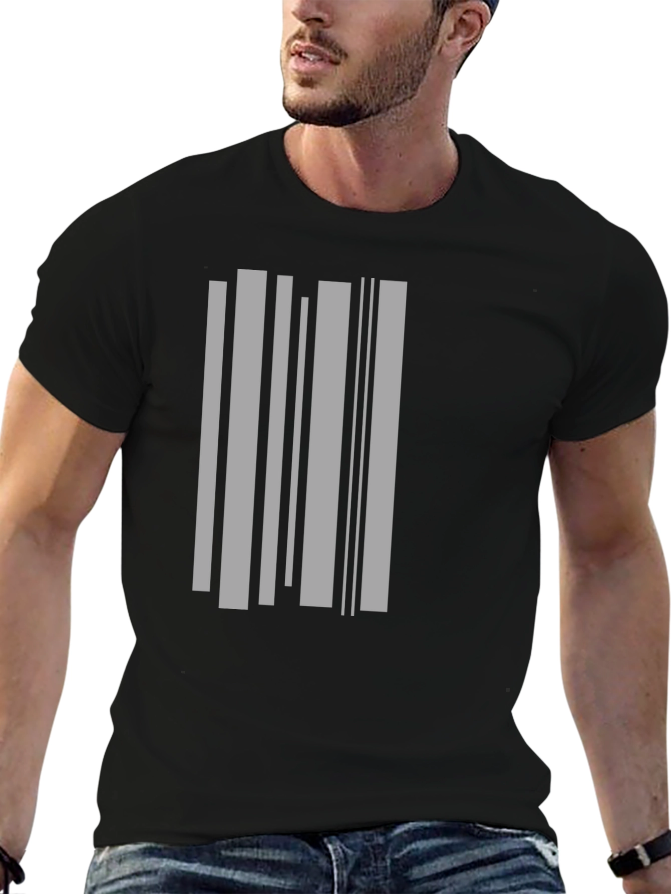 Modern Barcode Graphic Black T-Shirt