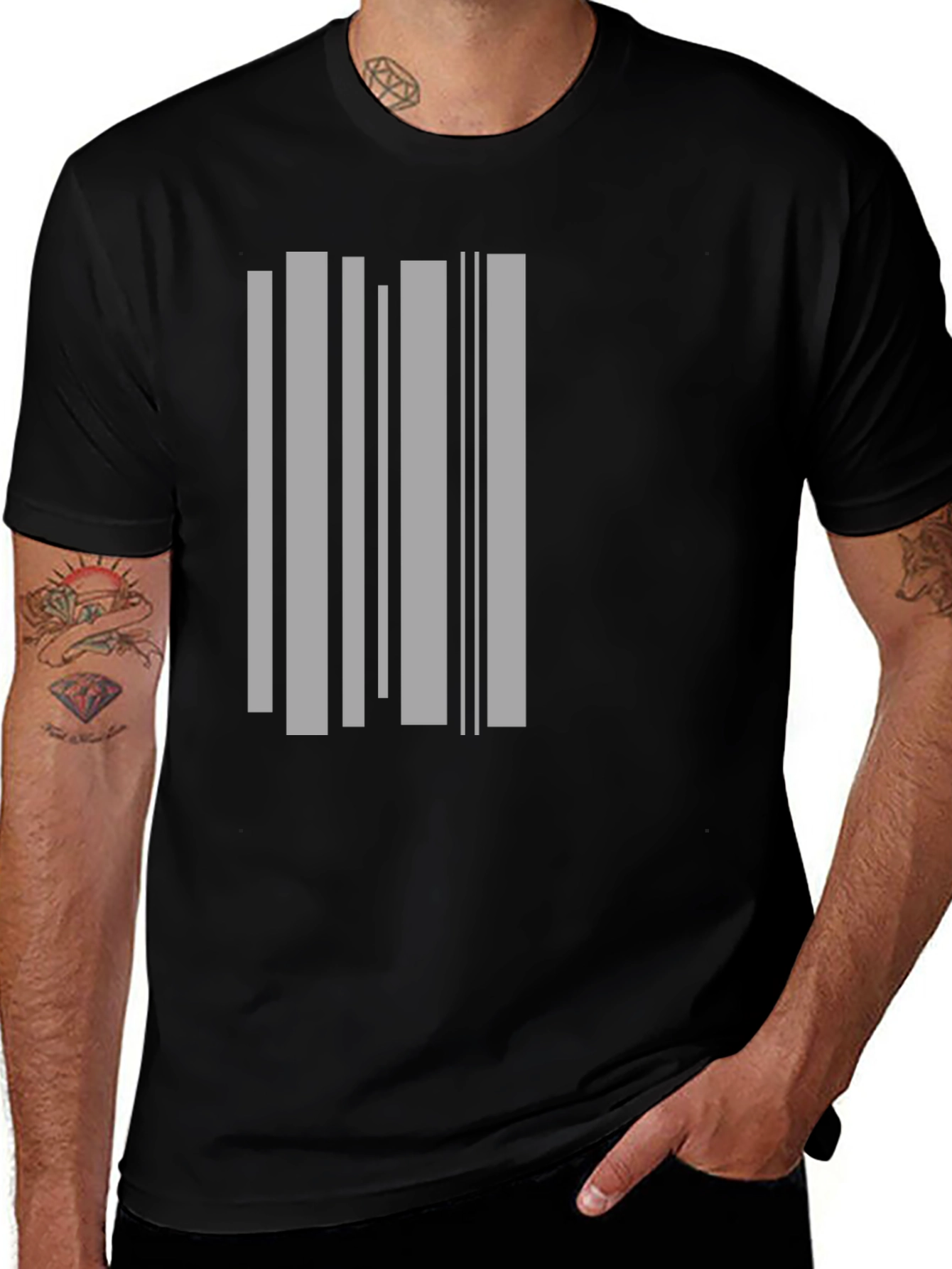 Modern Barcode Graphic Black T-Shirt