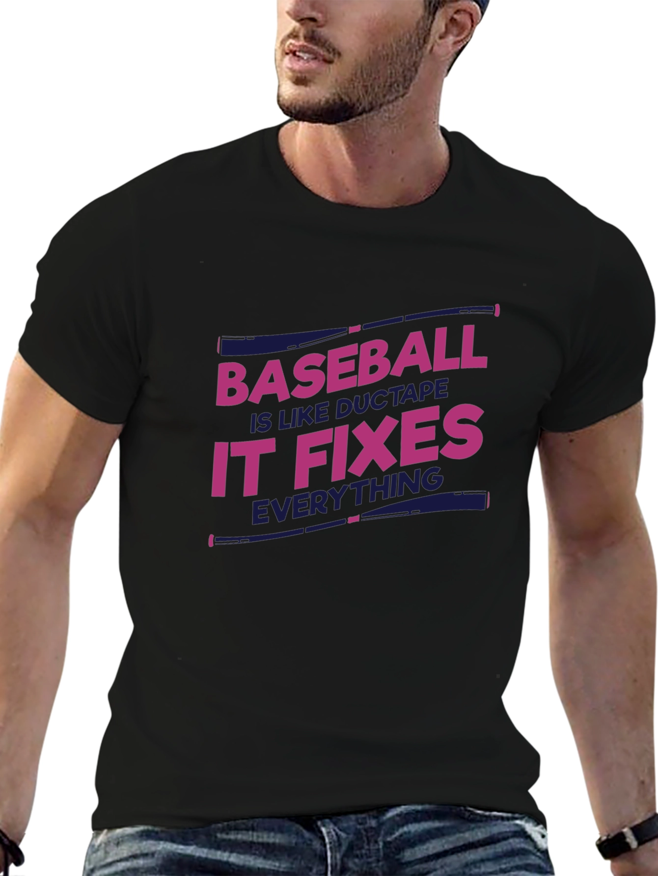 Baseball Fixes Everything T-Shirt - Black