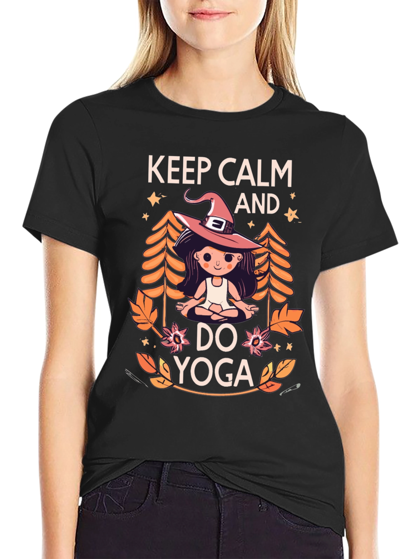 Keep Calm and Do Yoga Witch Graphic T-Shirt