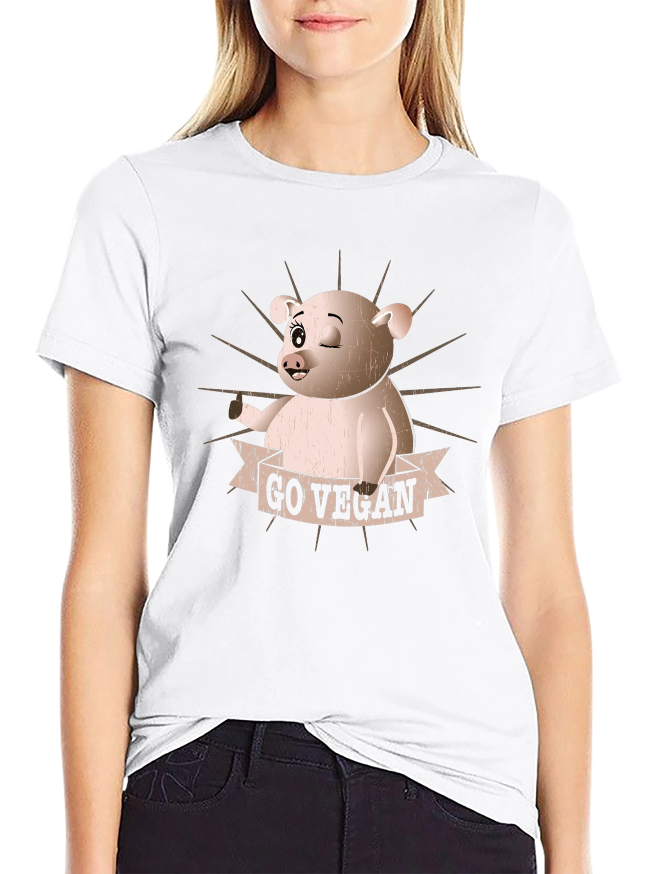 Go Vegan Pig Graphic T-Shirt