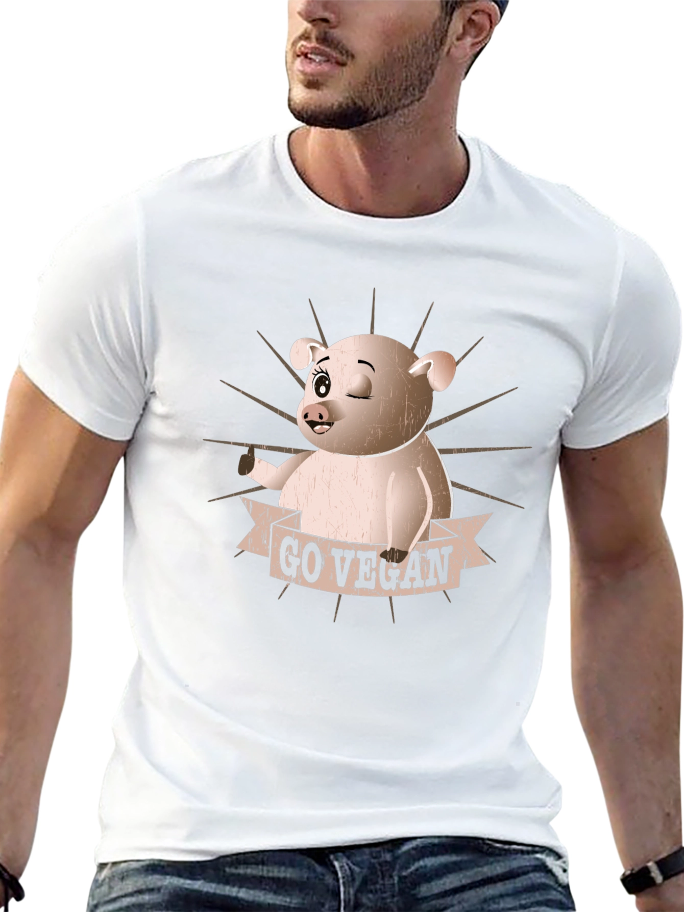 Go Vegan Pig Graphic T-Shirt