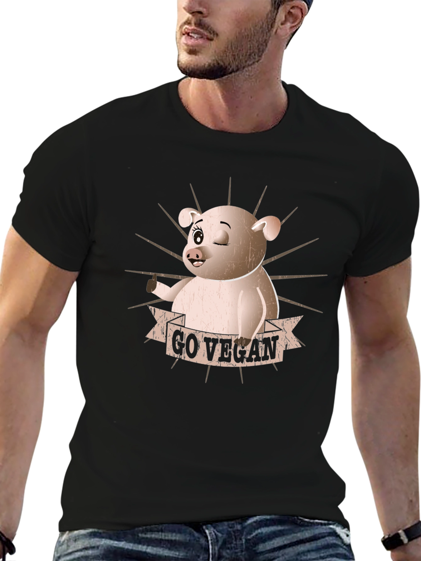 Go Vegan Pig Graphic T-Shirt