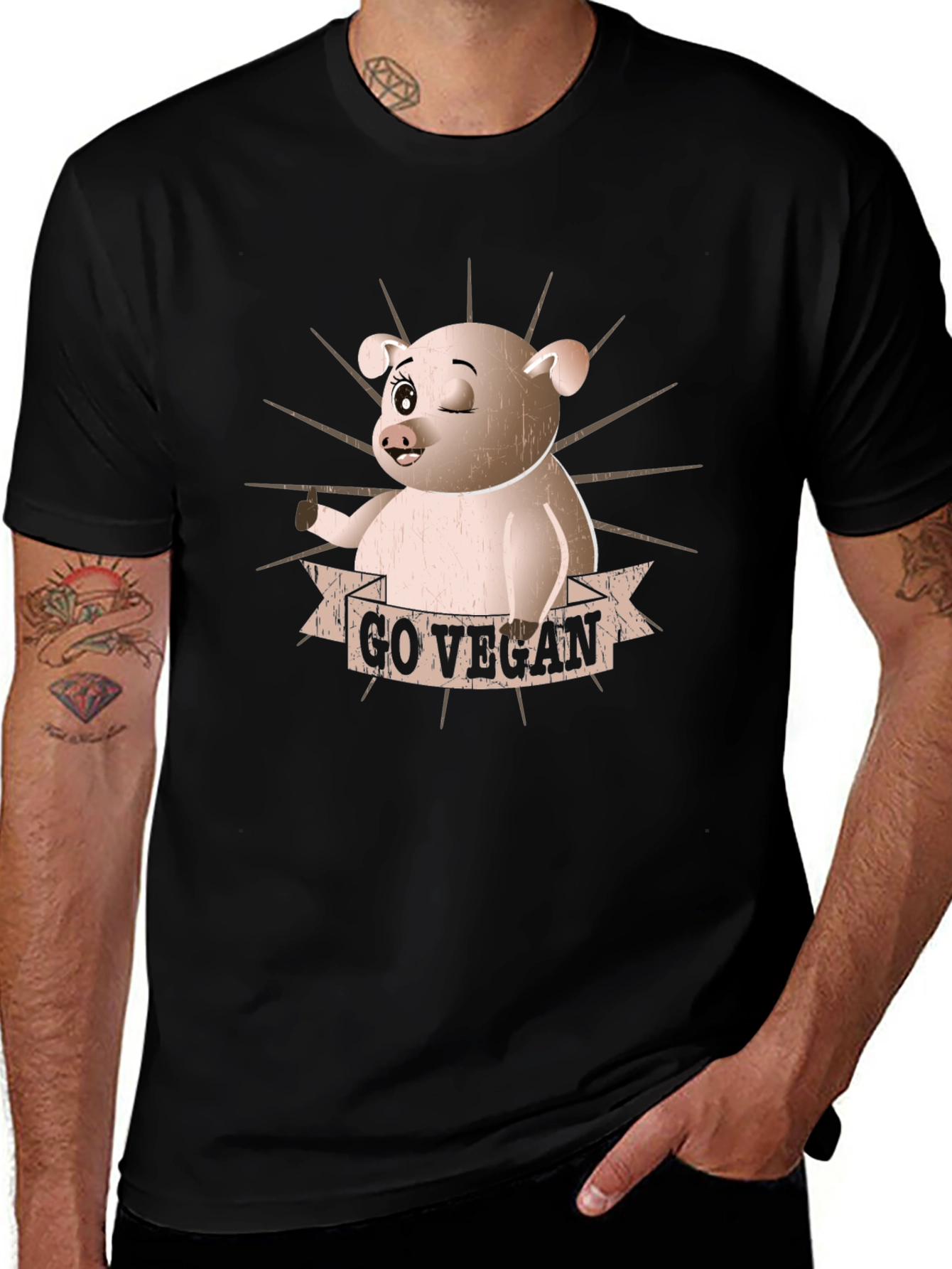 Go Vegan Pig Graphic T-Shirt