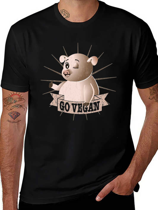 Go Vegan Pig Graphic T-Shirt