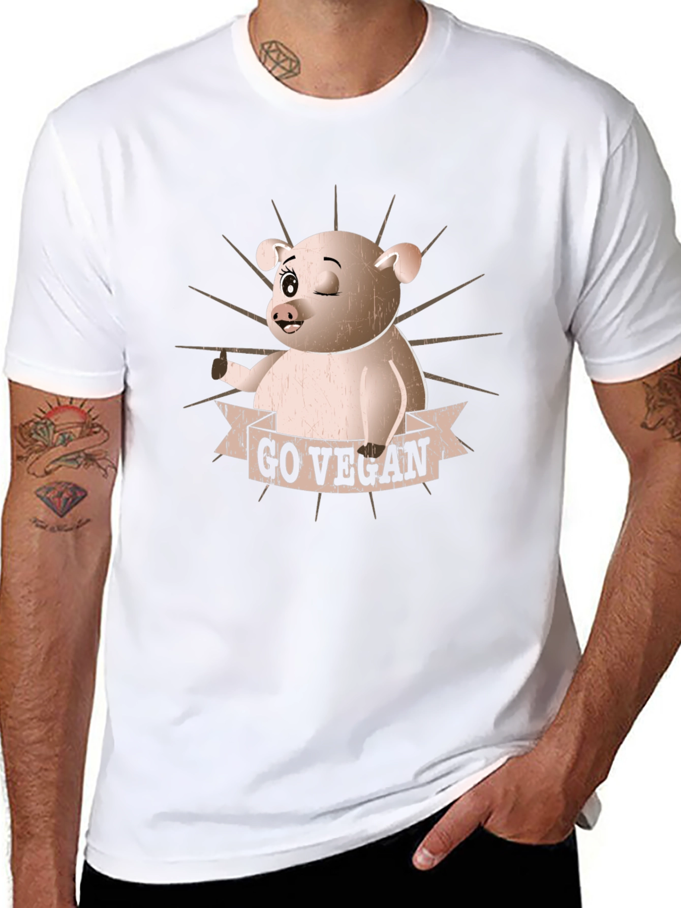 Go Vegan Pig Graphic T-Shirt