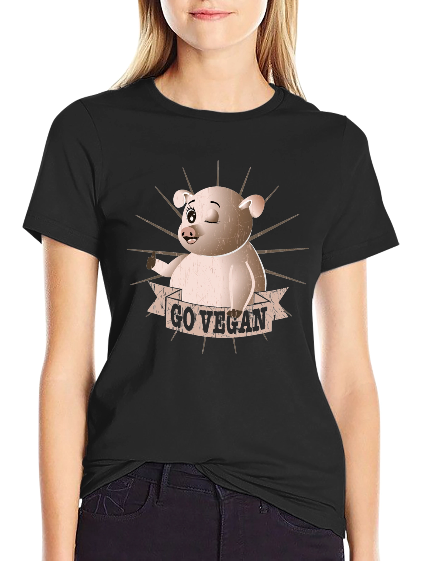 Go Vegan Pig Graphic T-Shirt