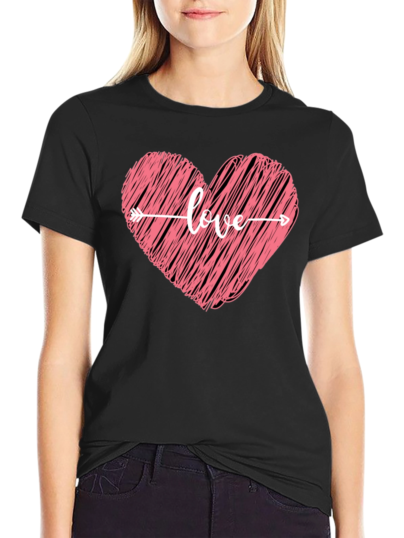 Love Heart Arrow Graphic Tee - Black T-Shirt