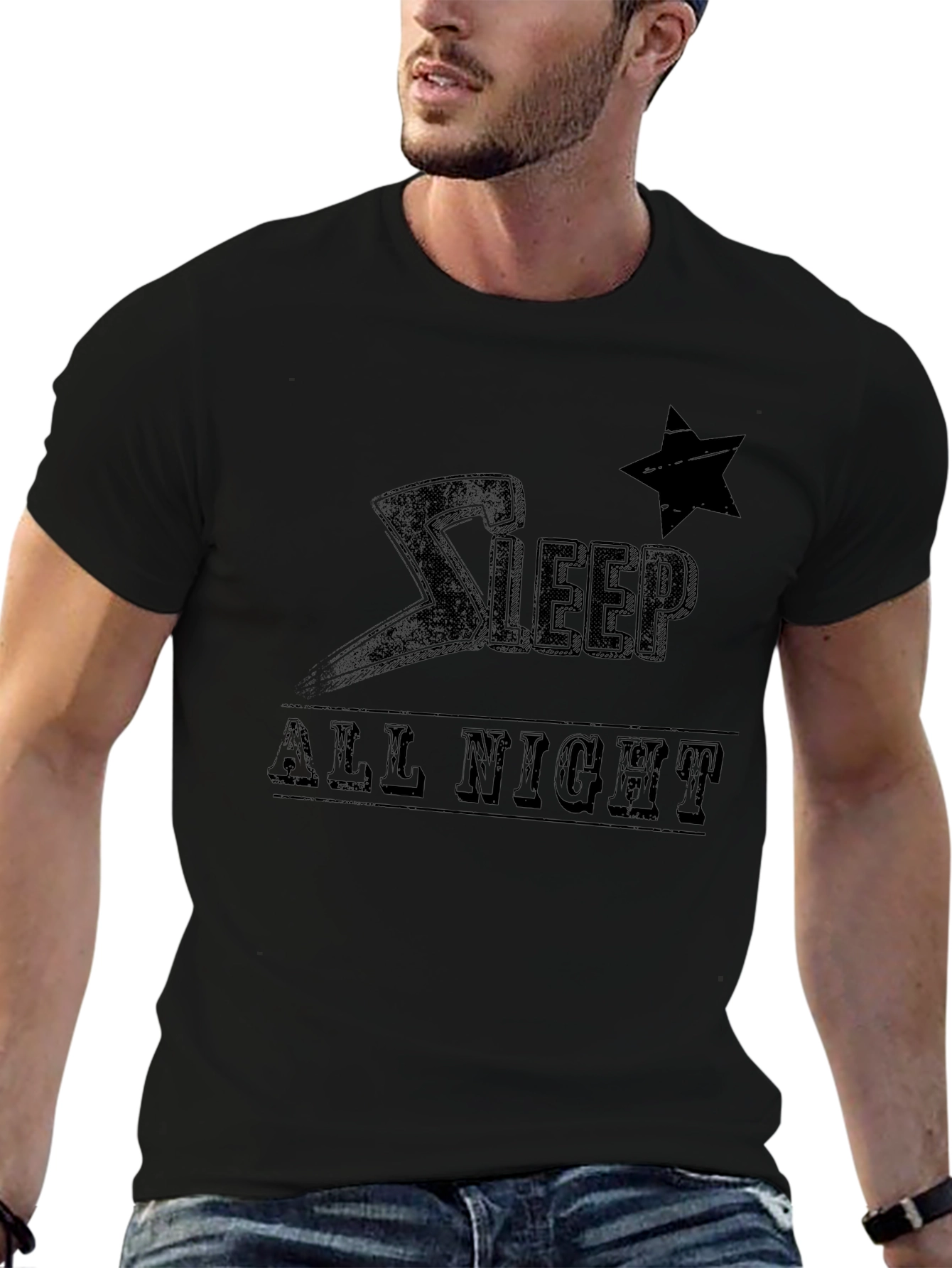 Sleep All Night Black Graphic Tee