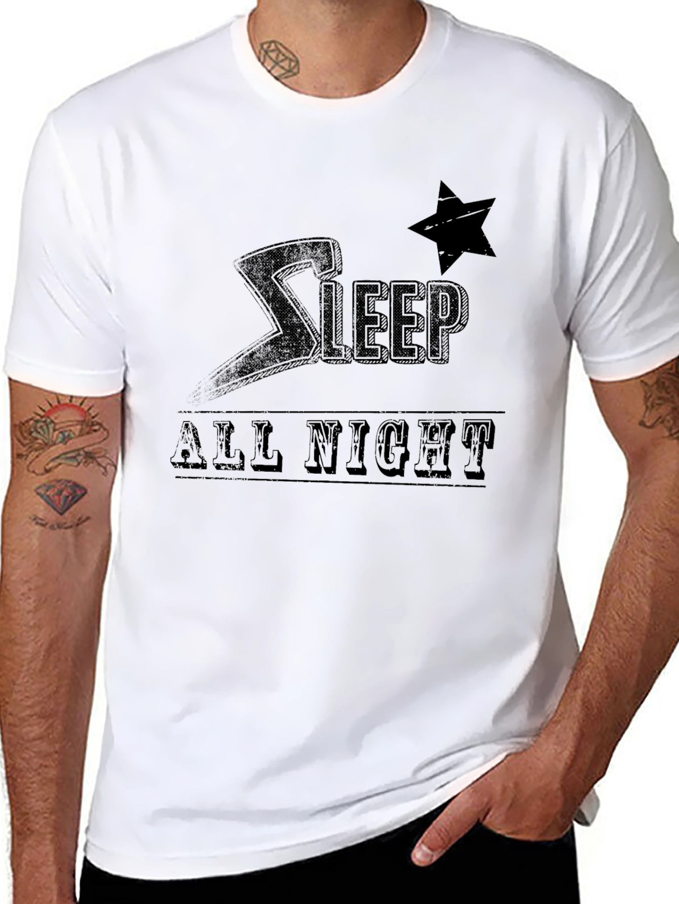 Sleep All Night Black Graphic Tee