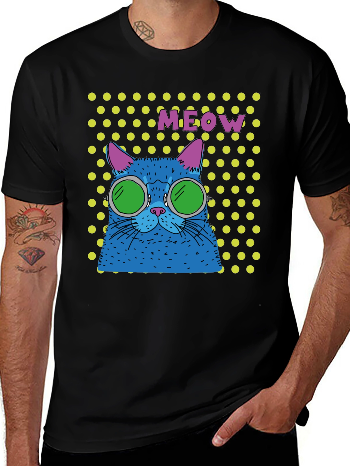 Cool Cat Meow T-Shirt - Black