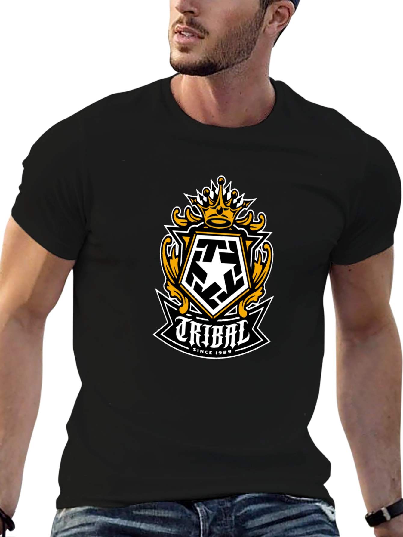 Tribal Gear Mens Black T-Shirt with Graphic Logo