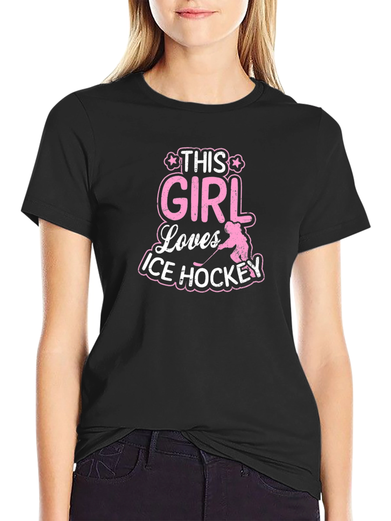 This Girl Loves Ice Hockey T-Shirt Black