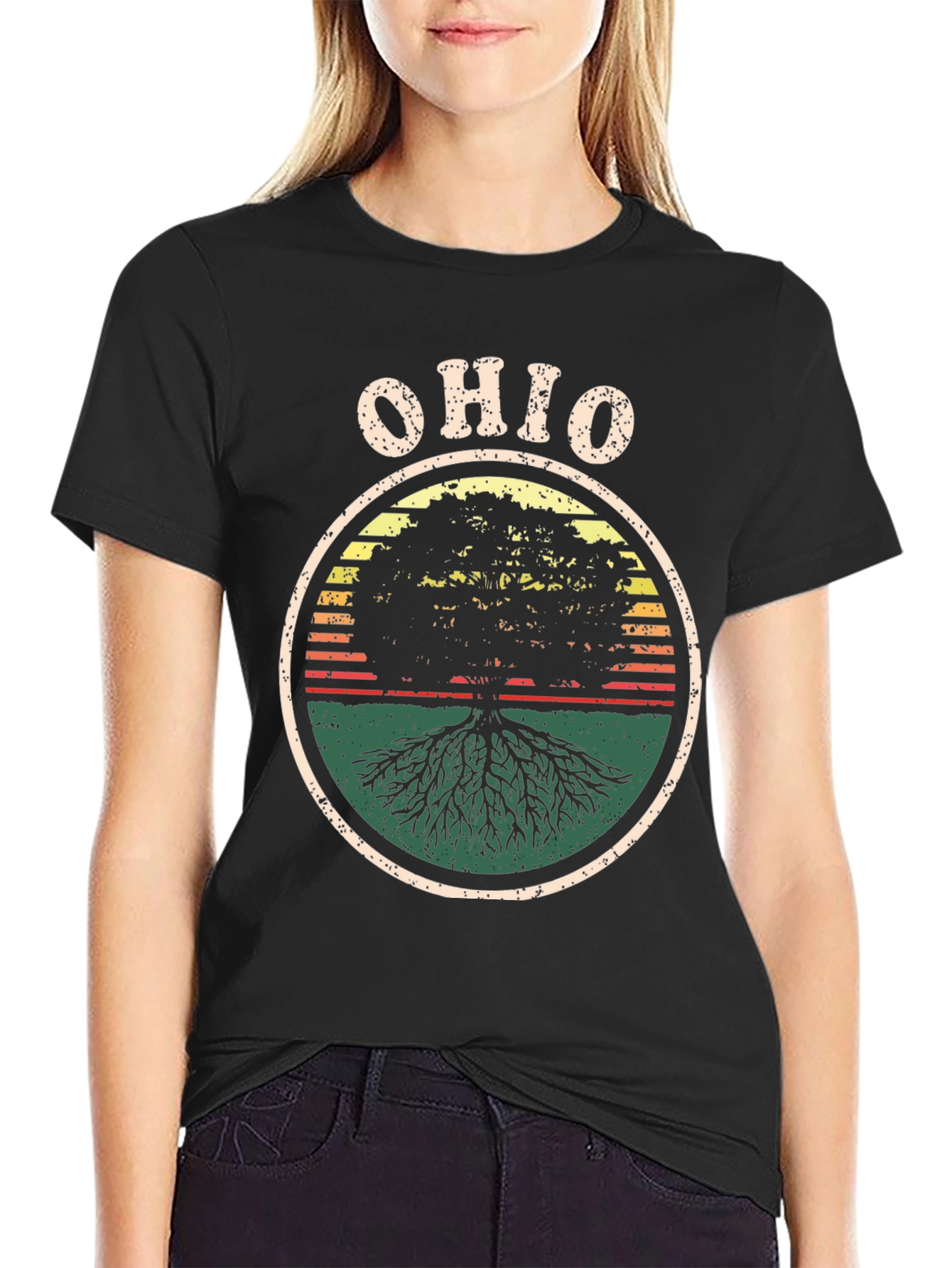 Ohio Tree Roots Retro Graphic T-Shirt