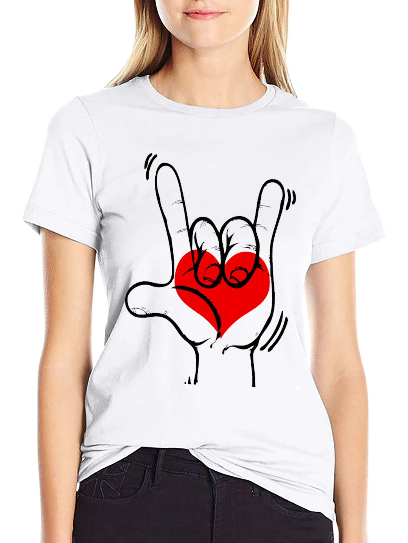 Rock On Love Heart Graphic Tee - Black
