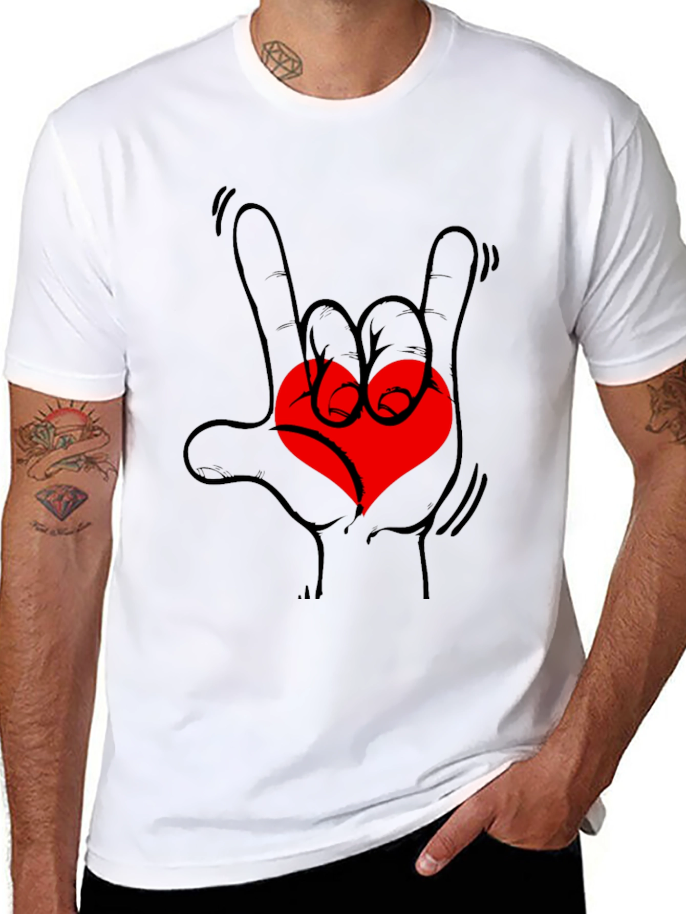 Rock On Love Heart Graphic Tee - Black