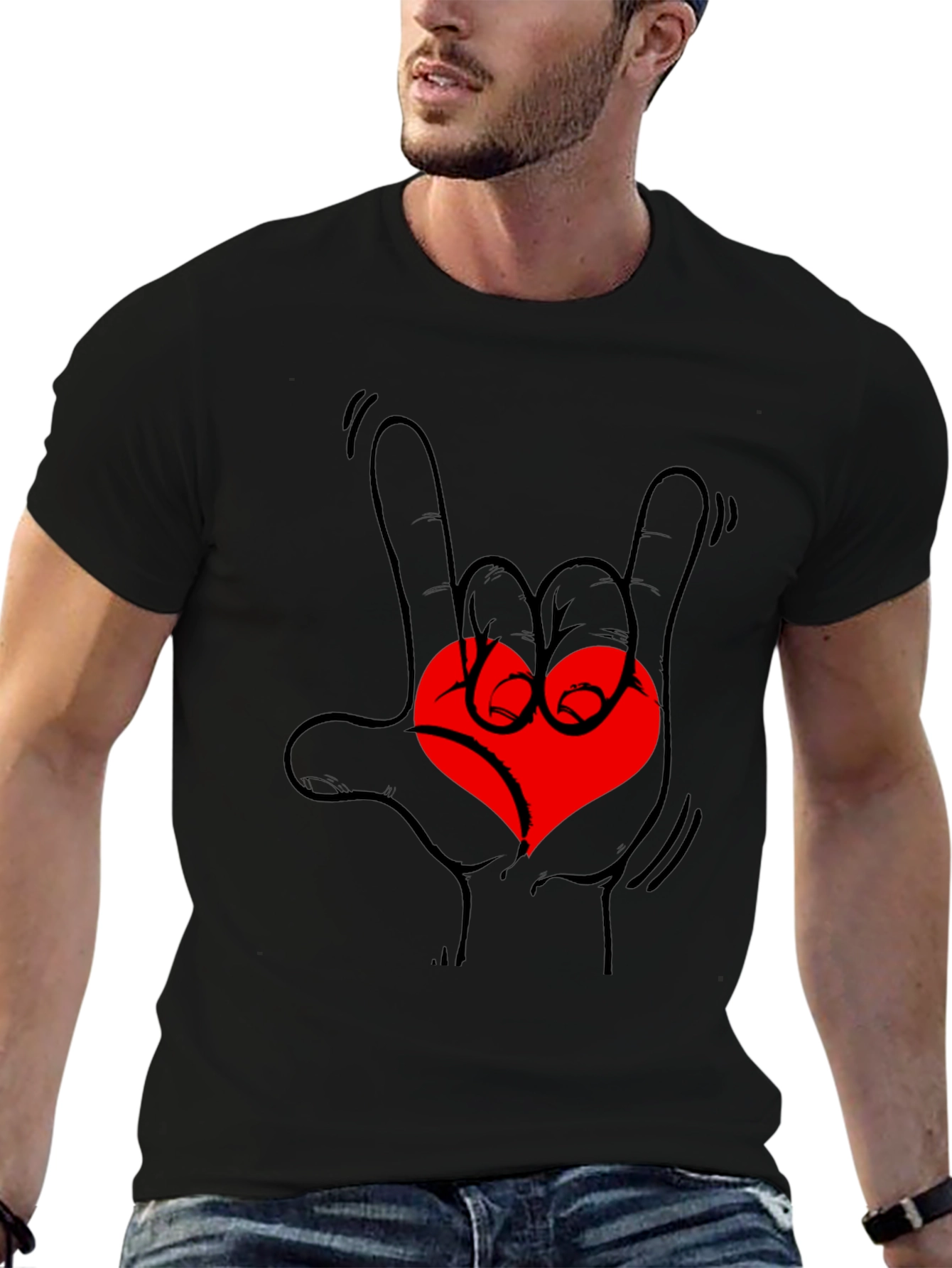 Rock On Love Heart Graphic Tee - Black