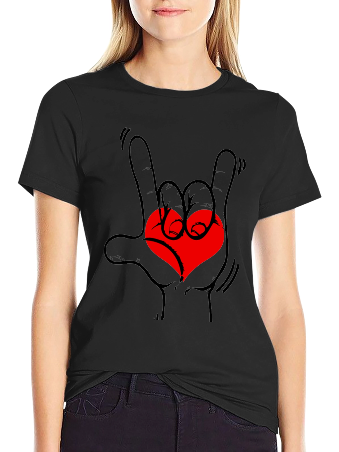 Rock On Love Heart Graphic Tee - Black