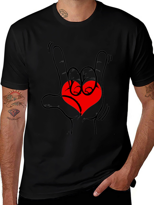 Rock On Love Heart Graphic Tee - Black