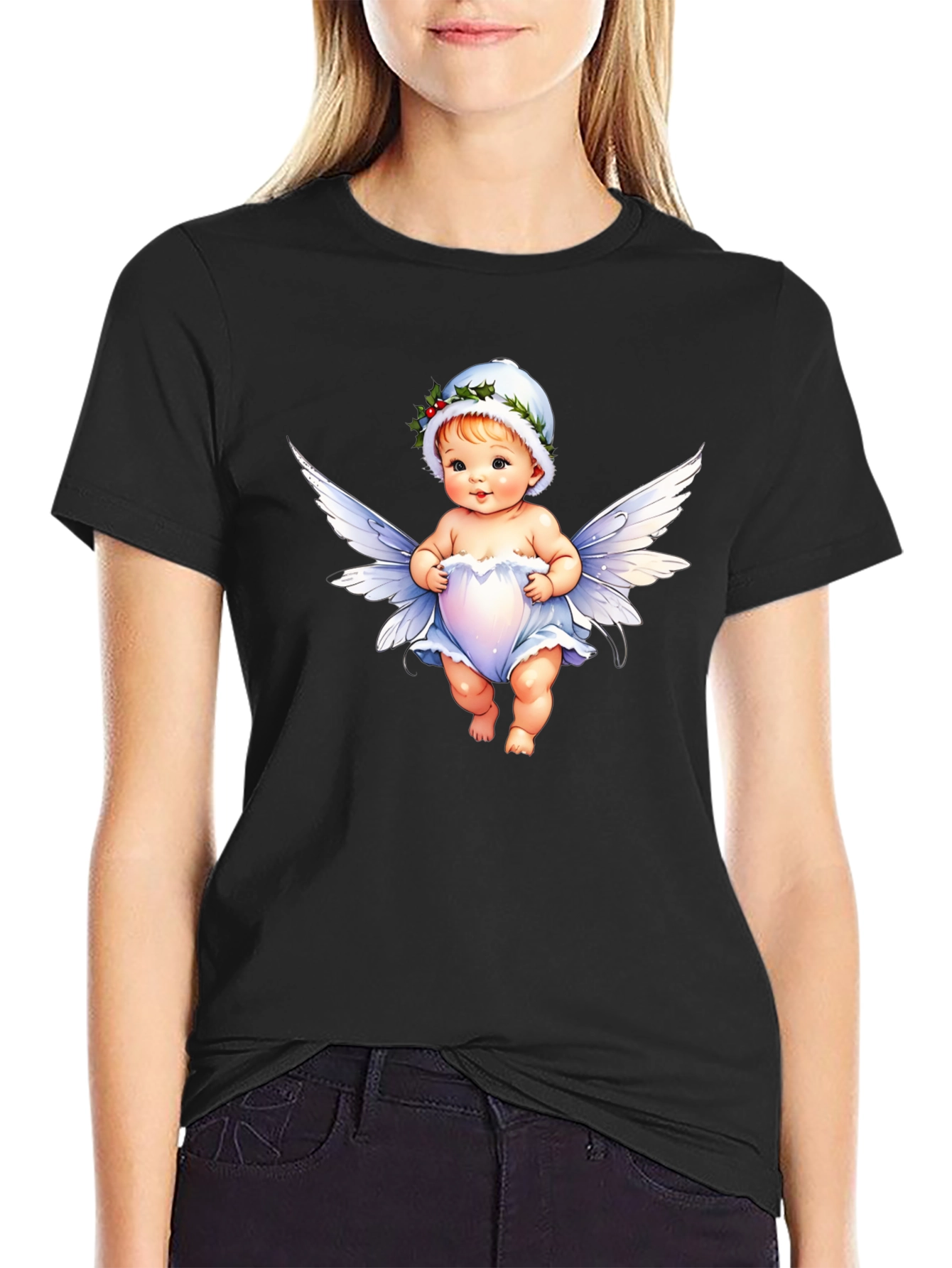 Angel Baby Graphic Tee - Unisex Black Cotton Shirt