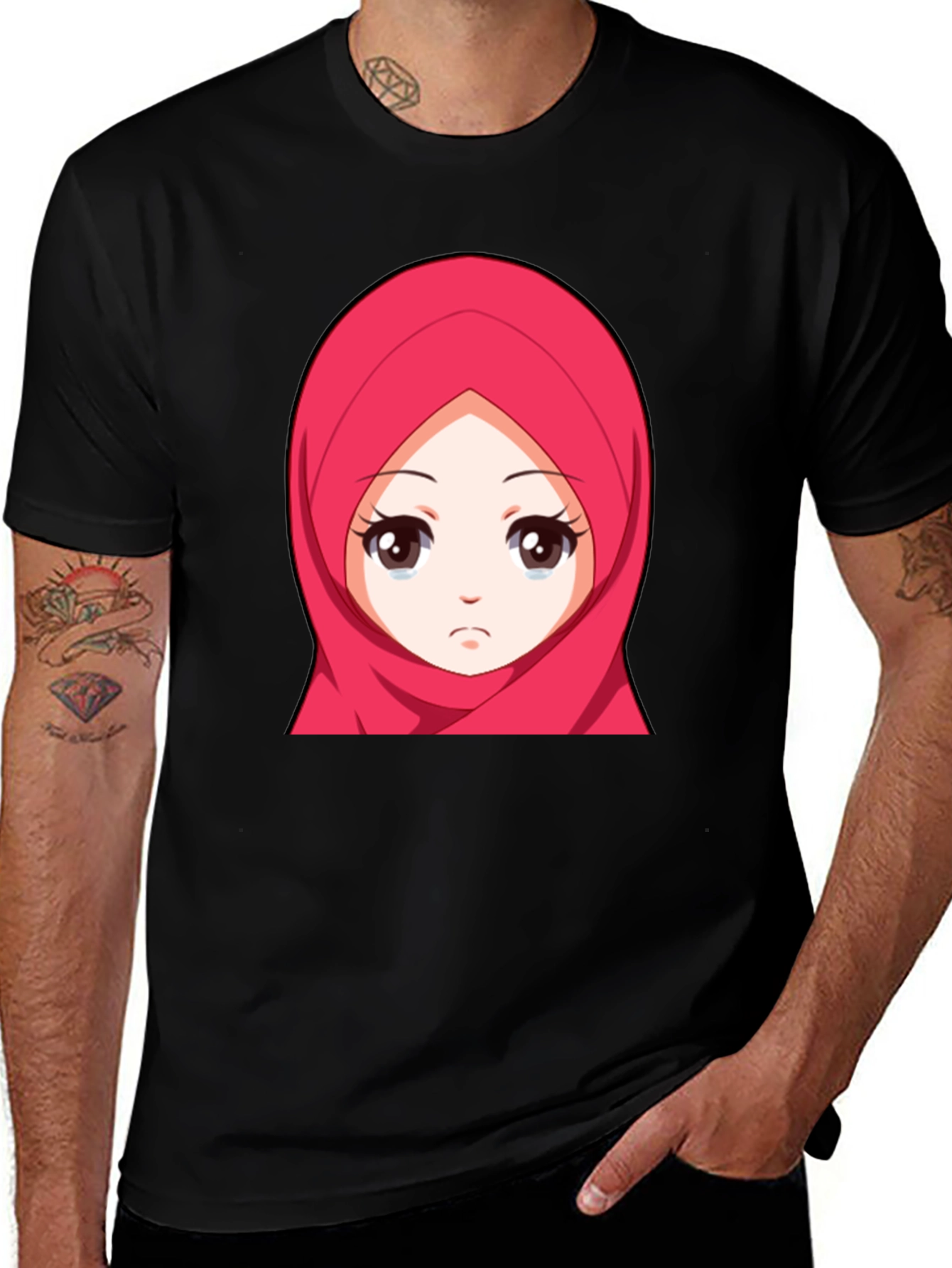 Anime Girl Hijab Graphic Black T-Shirt