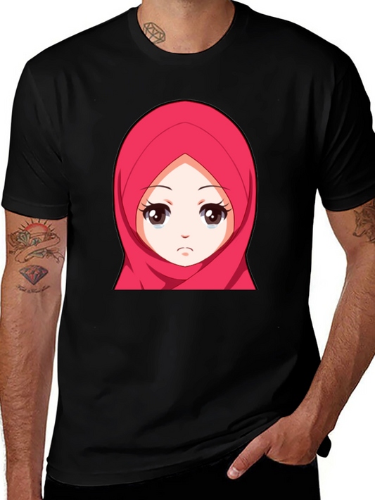 Anime Girl Hijab Graphic Black T-Shirt