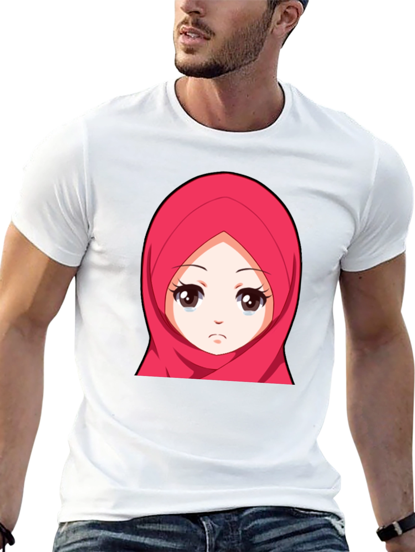 Anime Girl Hijab Graphic Black T-Shirt