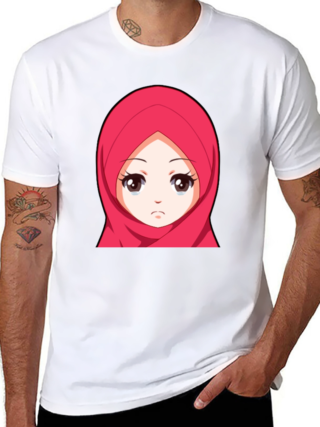 Anime Girl Hijab Graphic Black T-Shirt