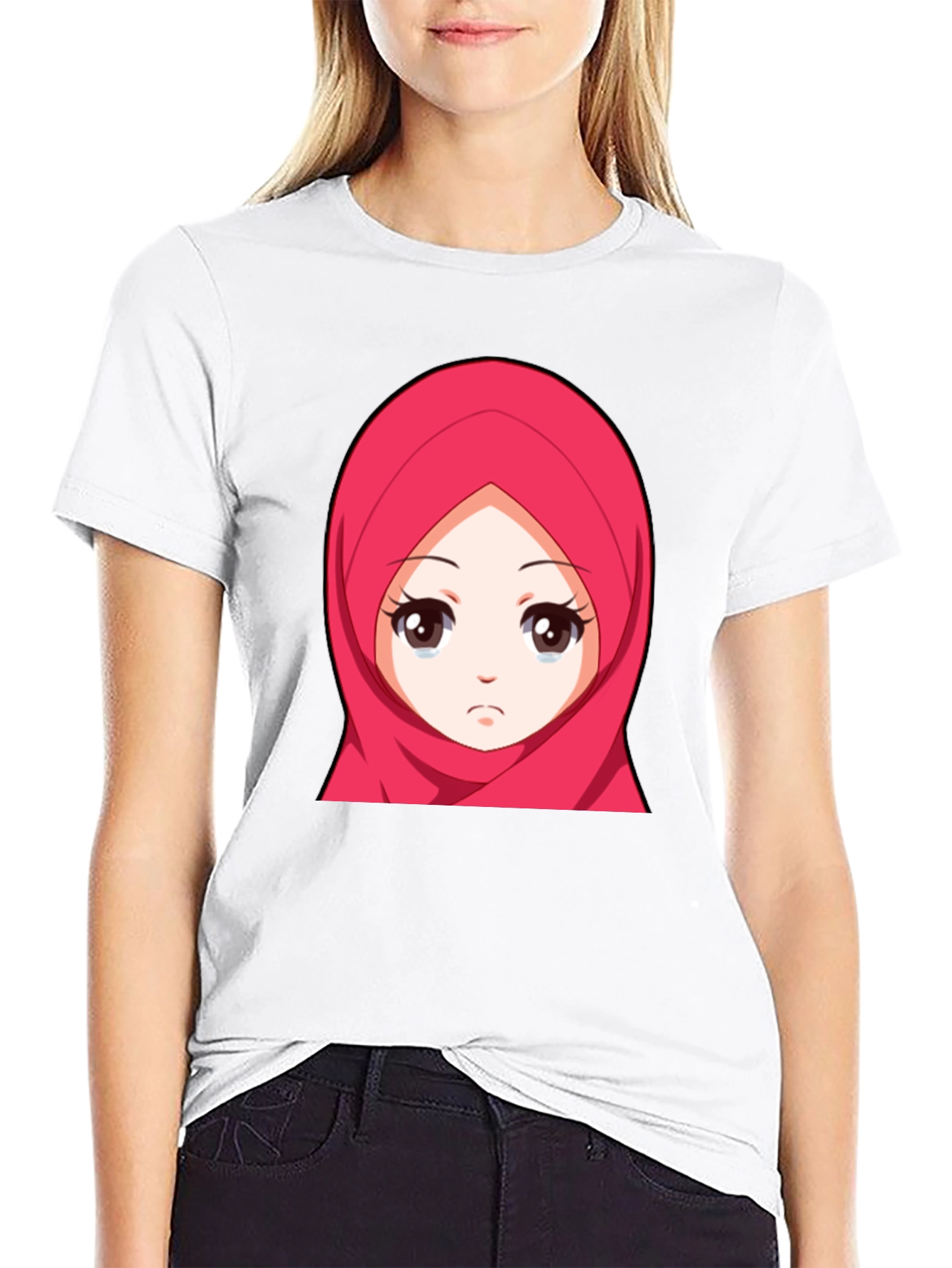 Anime Girl Hijab Graphic Black T-Shirt