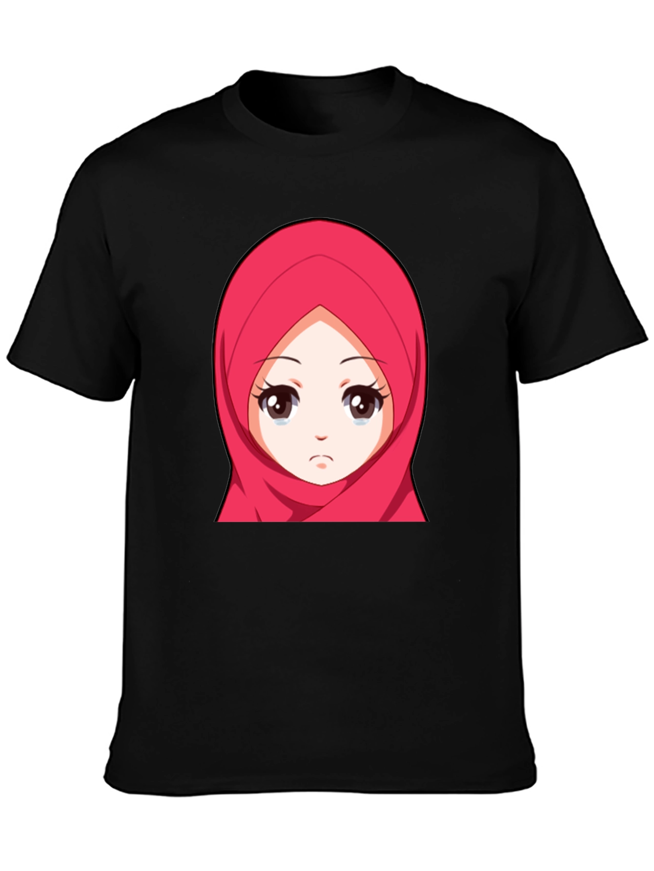 Anime Girl Hijab Graphic Black T-Shirt