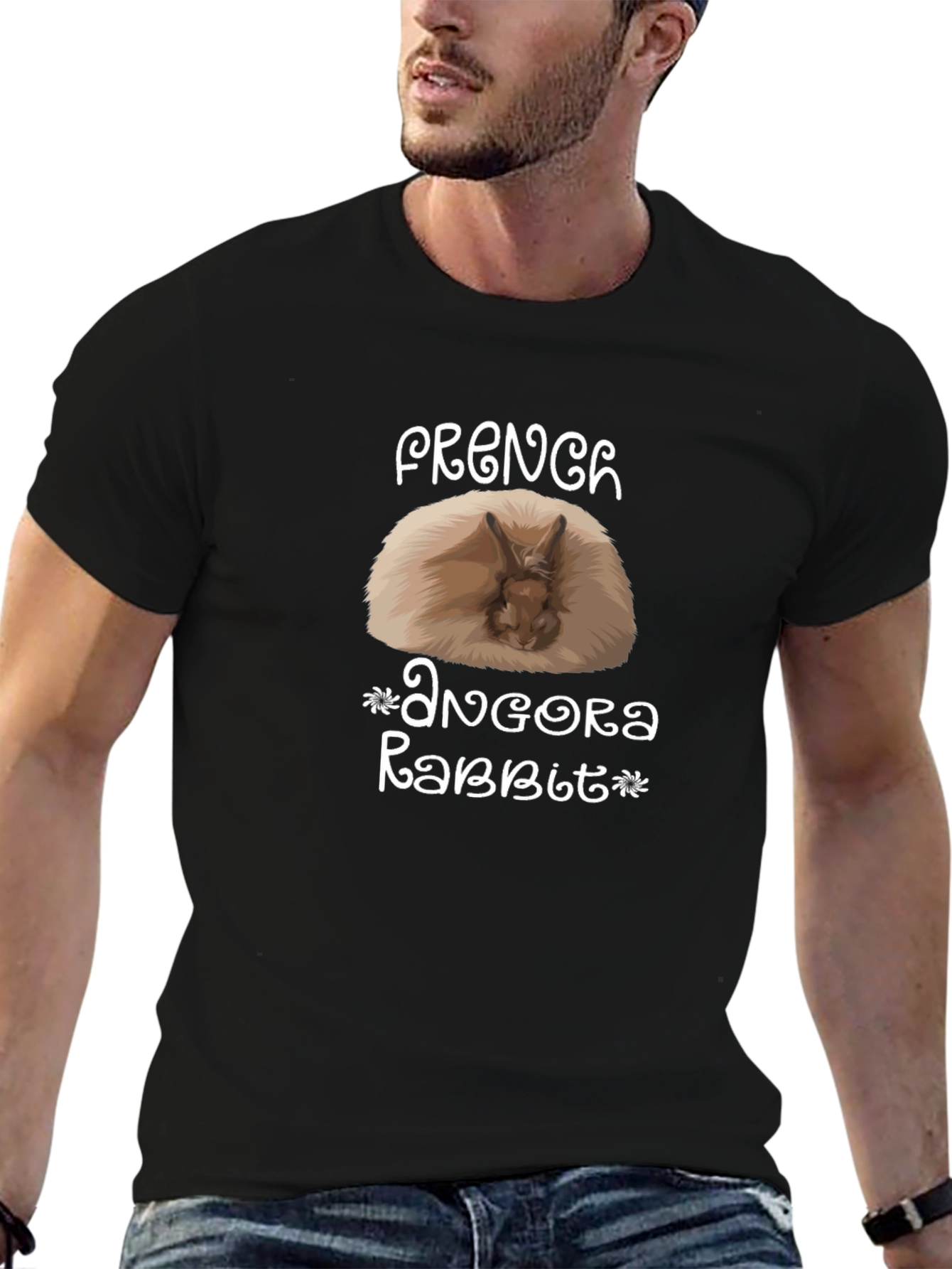 French Angora Rabbit Graphic T-Shirt - Black