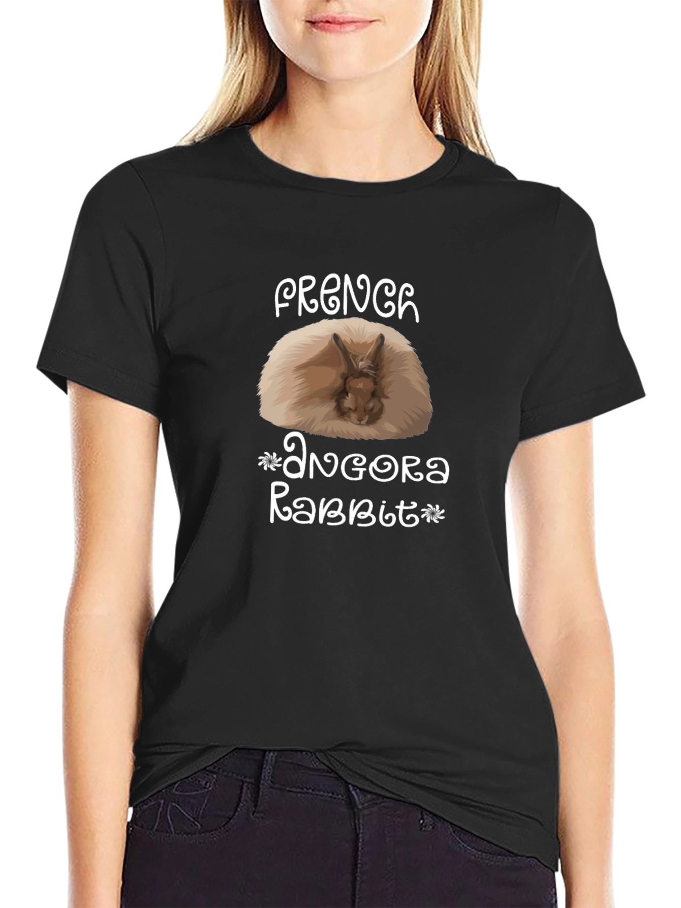 French Angora Rabbit Graphic T-Shirt - Black