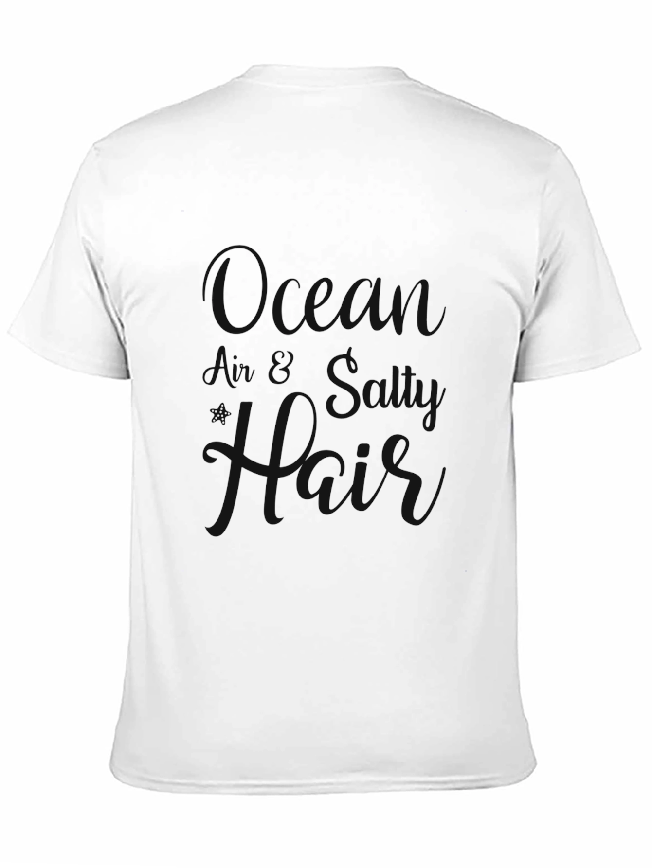 Black Crewneck T-Shirt with Ocean Air Salty Hair Design