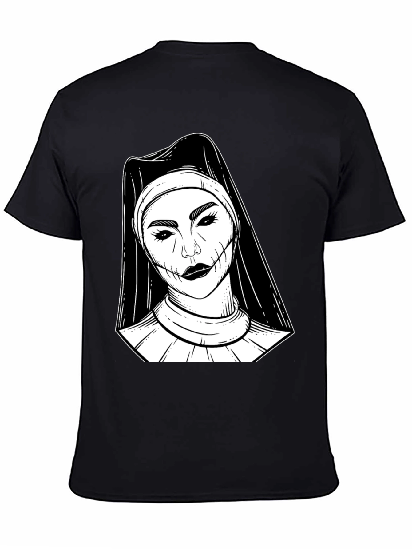 Creepy Nun Graphic Tee - Black Cotton Blend Shirt