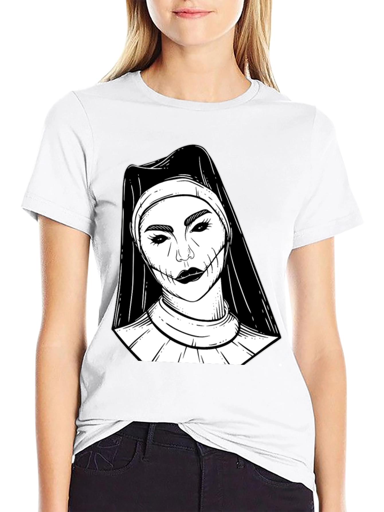 Creepy Nun Graphic Tee - Black Cotton Blend Shirt