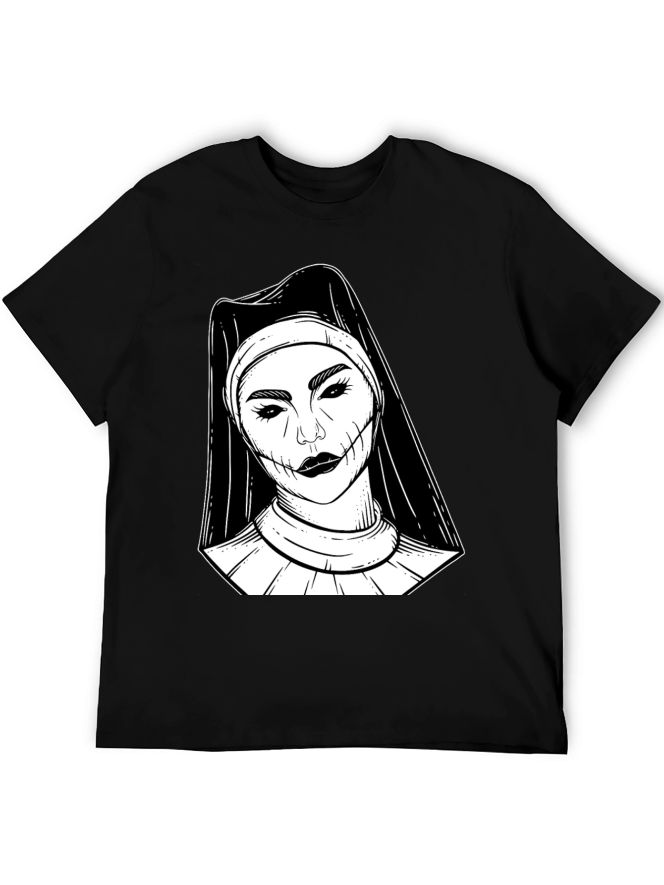 Creepy Nun Graphic Tee - Black Cotton Blend Shirt