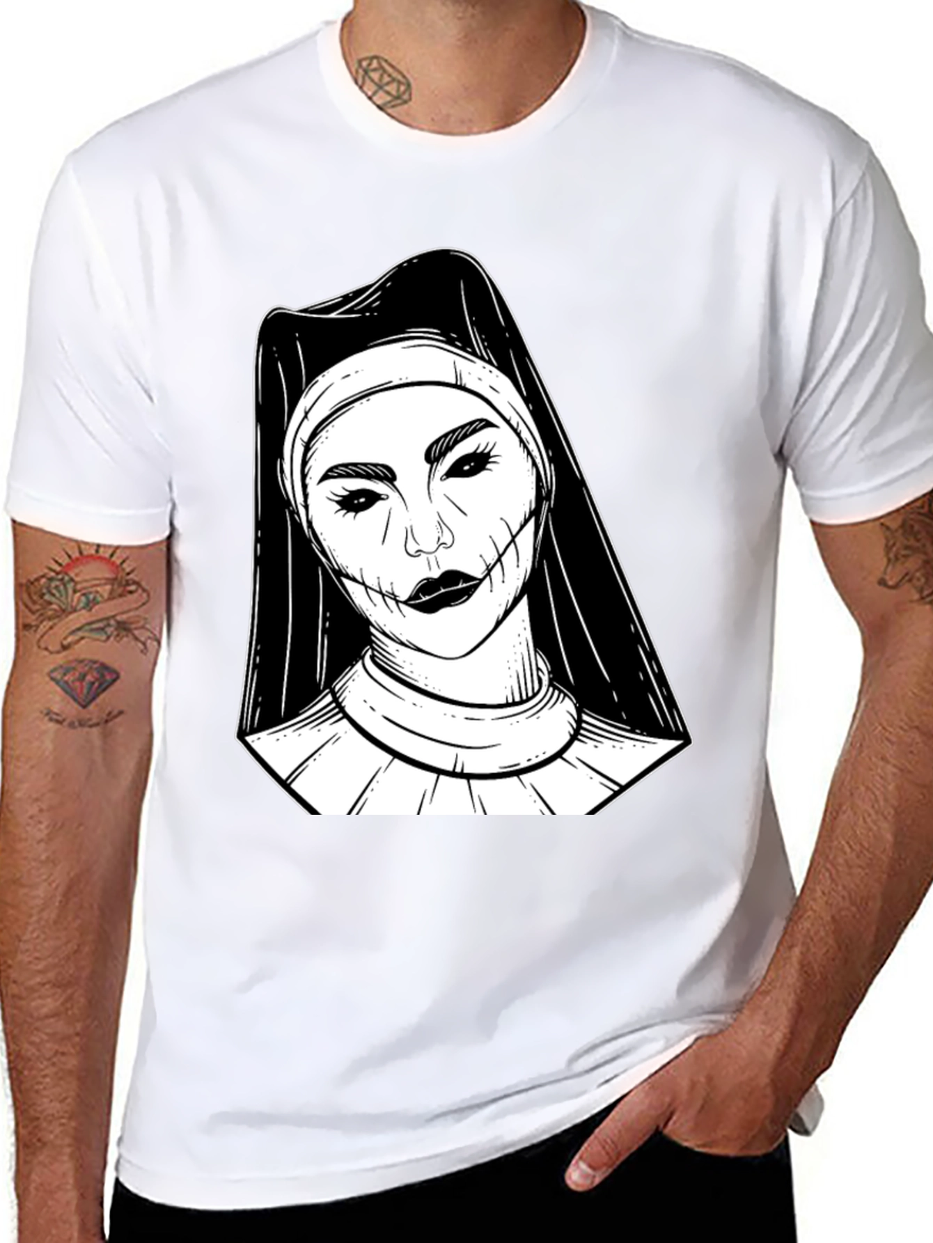 Creepy Nun Graphic Tee - Black Cotton Blend Shirt