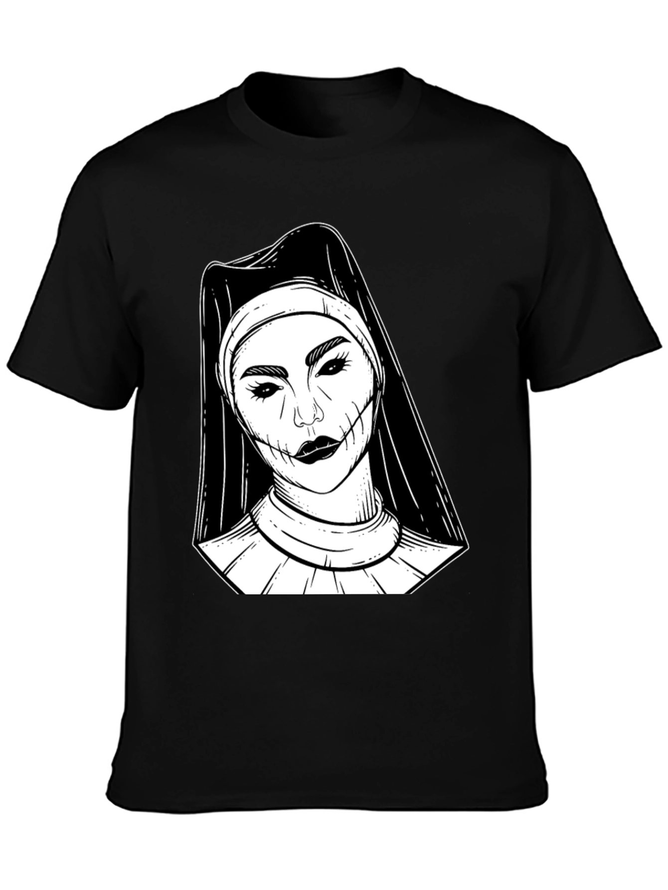 Creepy Nun Graphic Tee - Black Cotton Blend Shirt