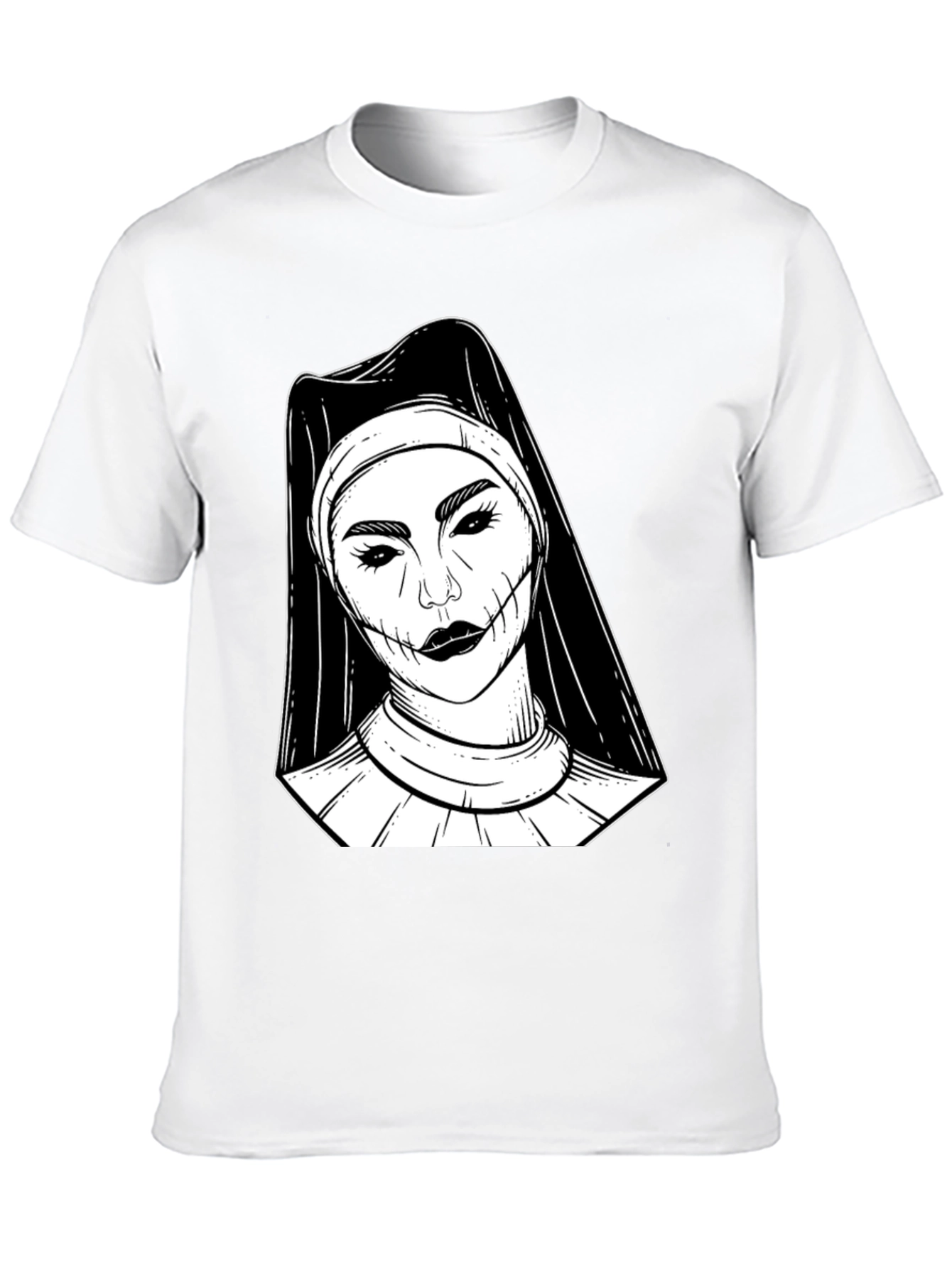 Creepy Nun Graphic Tee - Black Cotton Blend Shirt