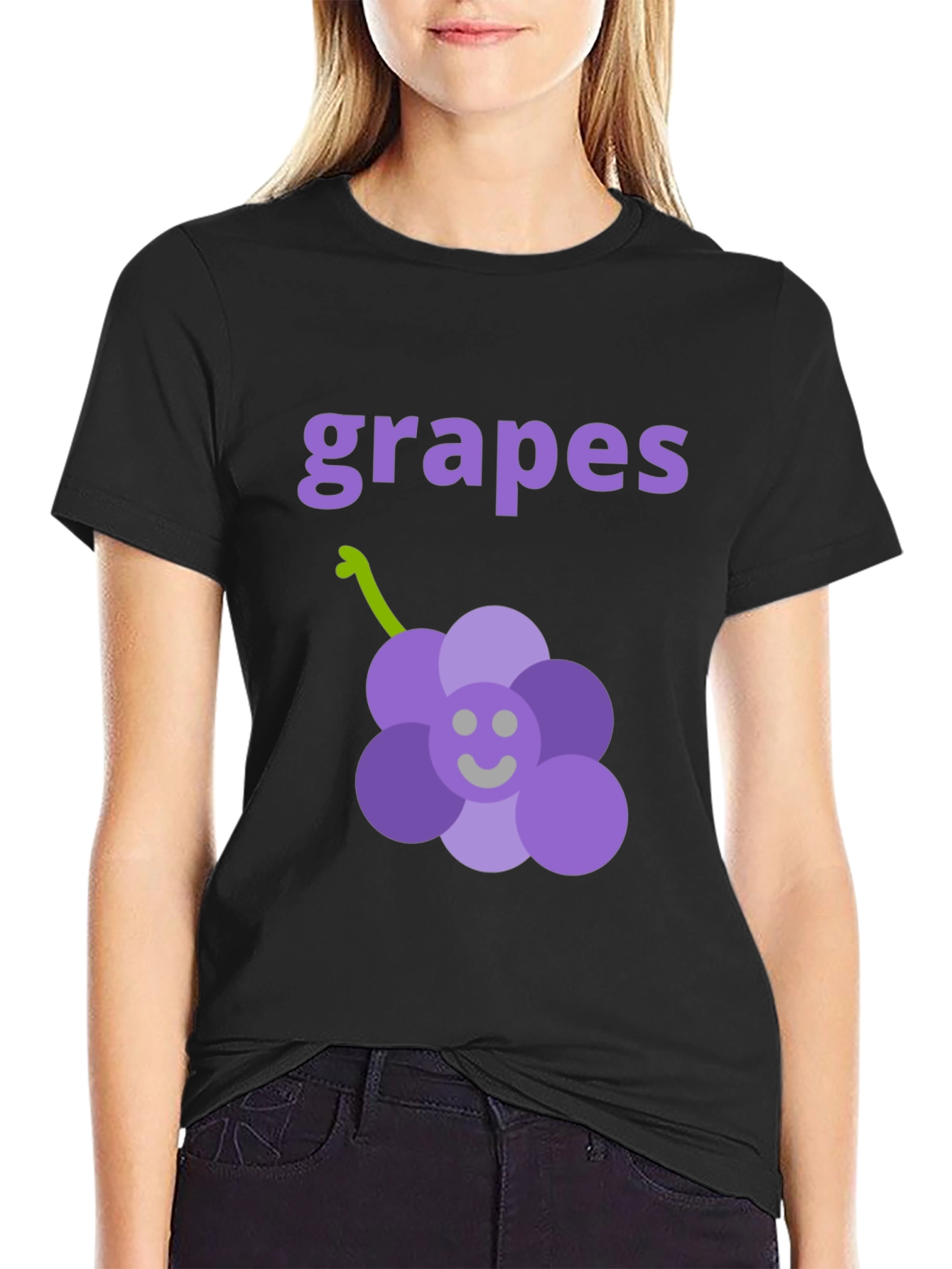 Cute Grapes Graphic Black T-Shirt