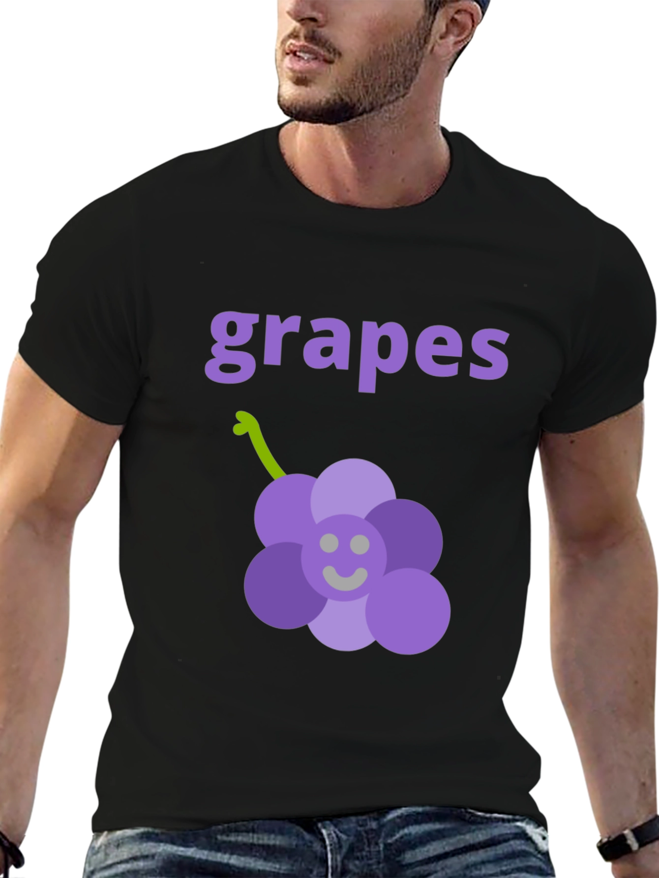 Cute Grapes Graphic Black T-Shirt