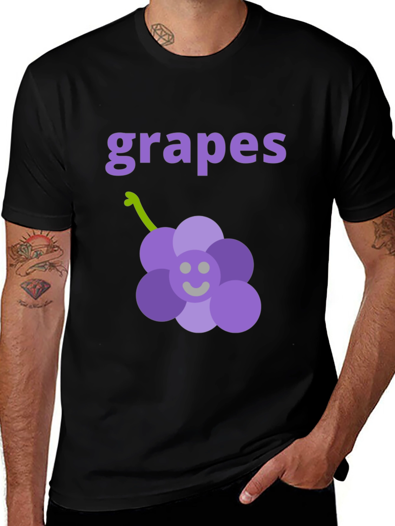 Cute Grapes Graphic Black T-Shirt