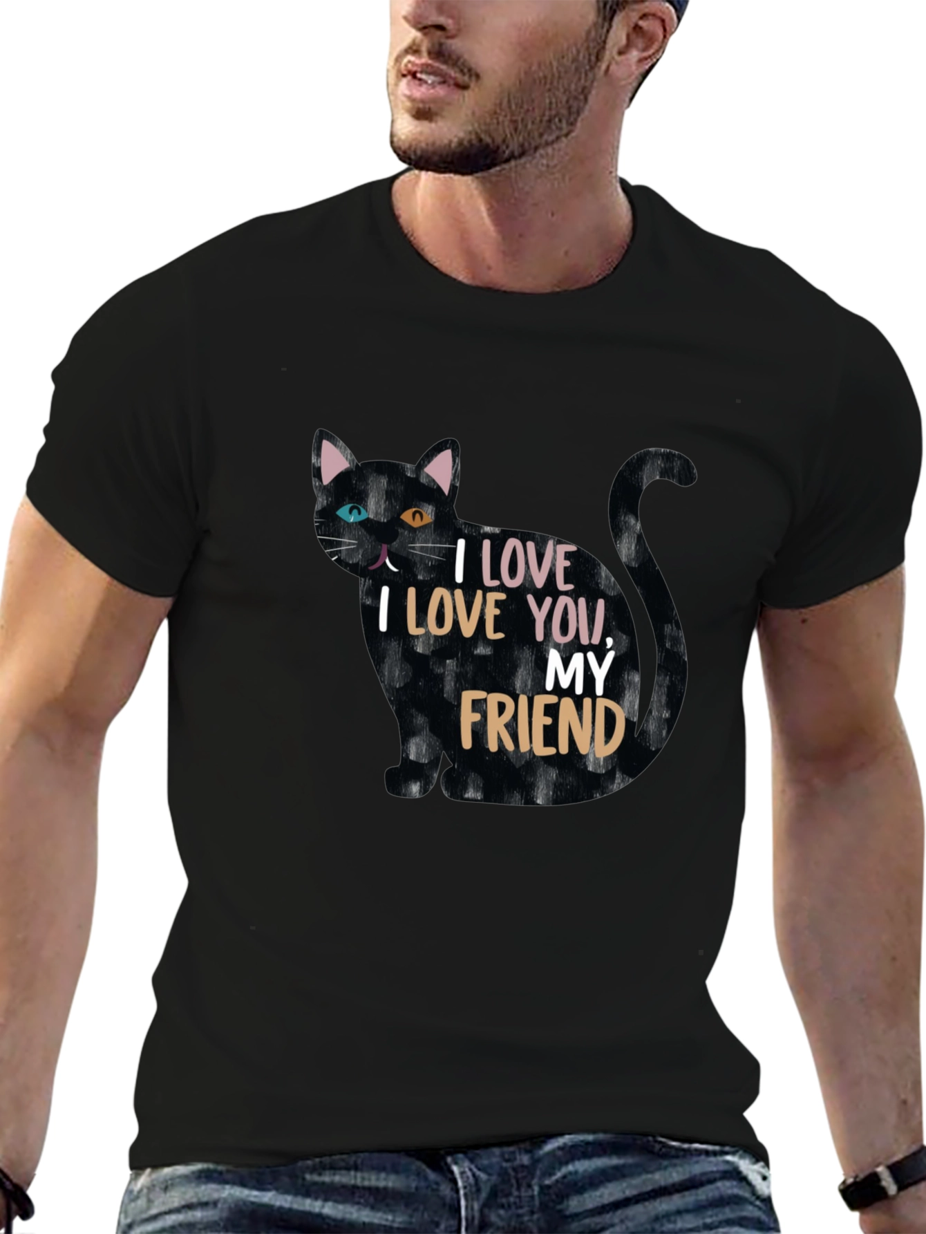 I Love You My Friend Black Cat T-Shirt