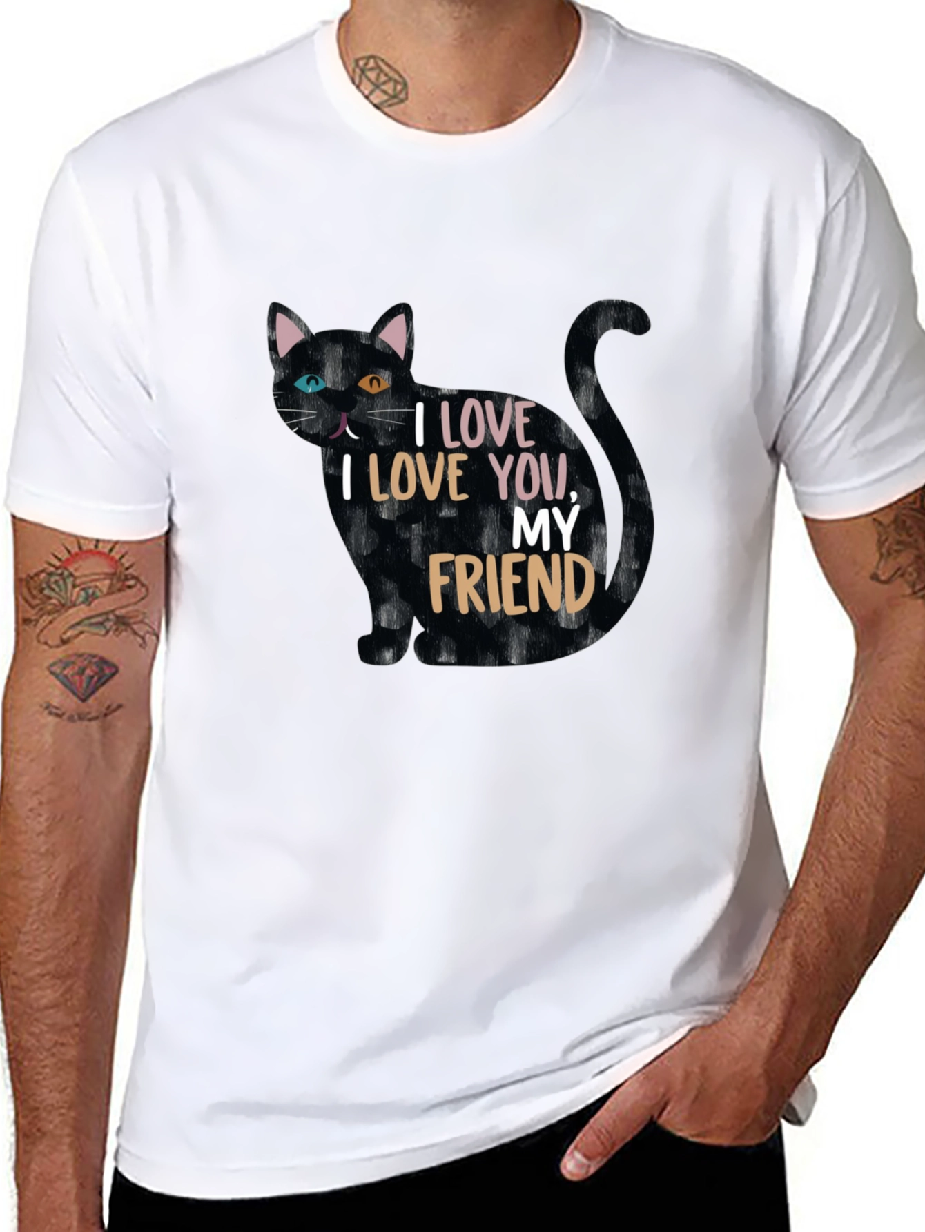 I Love You My Friend Black Cat T-Shirt