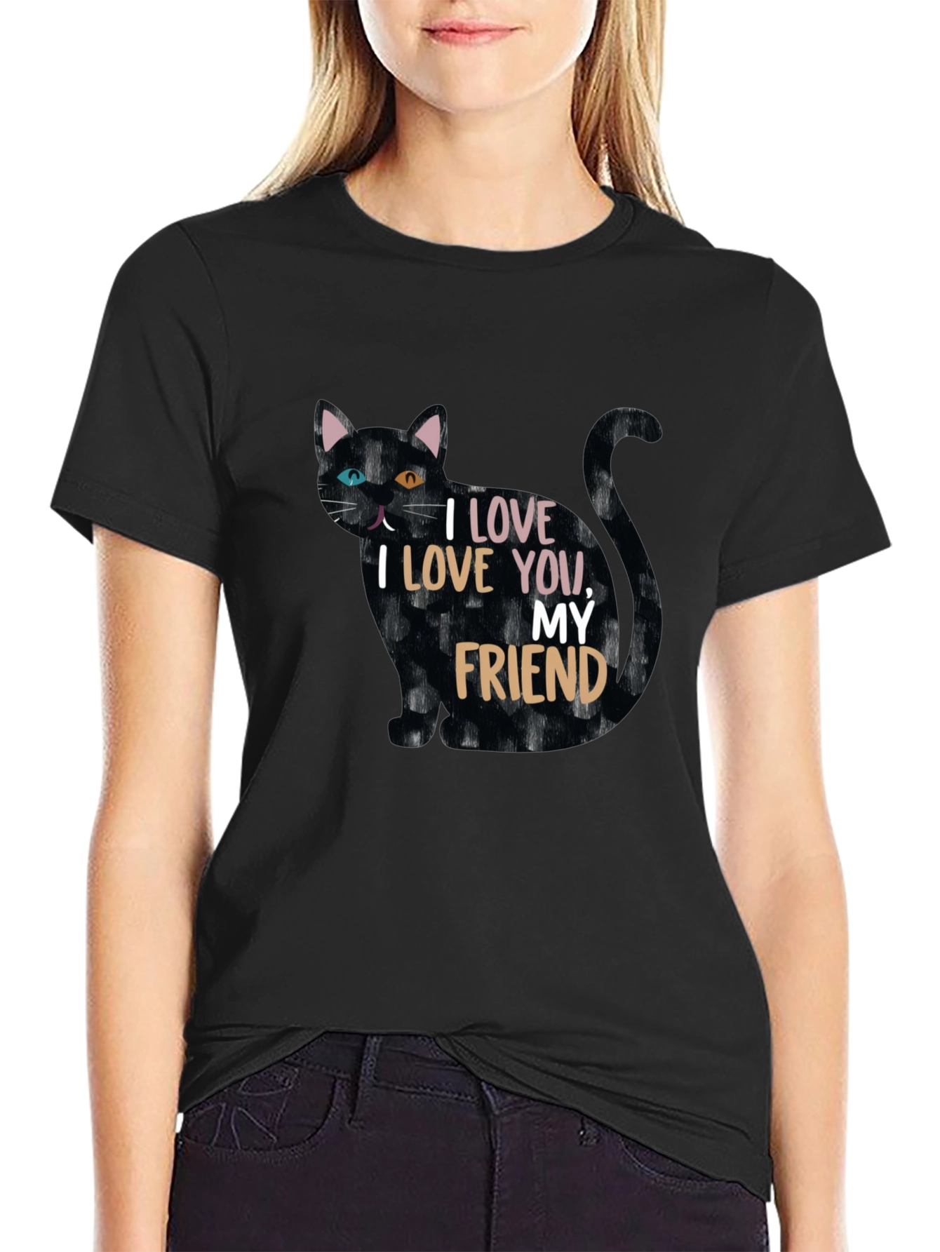 I Love You My Friend Black Cat T-Shirt