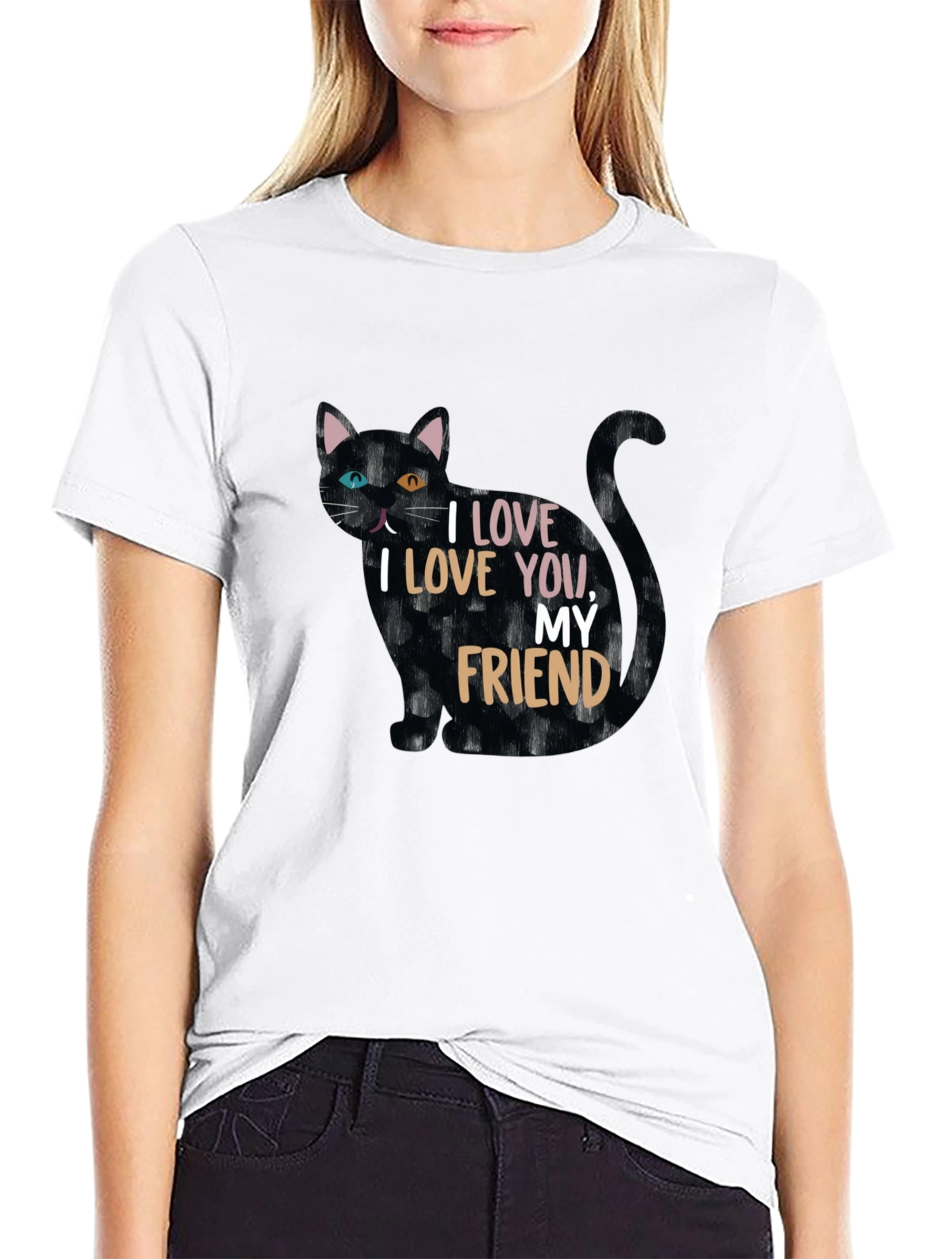 I Love You My Friend Black Cat T-Shirt