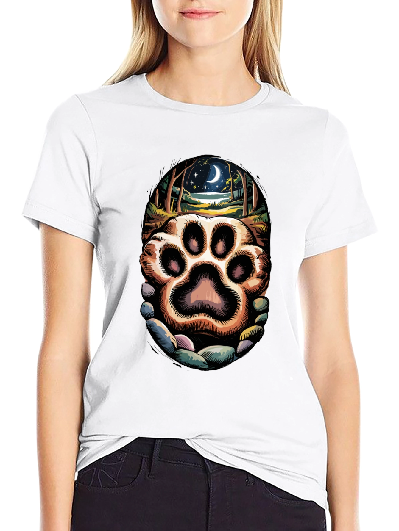 Paw Print Moonlit Forest Graphic Tee
